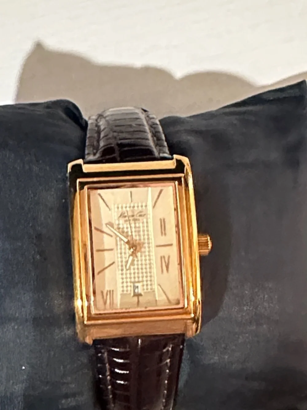 Kenneth Cole New York Gold-Tone Rectangular Watch with Black Leather Strap